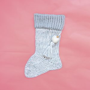 Medium Blue Xmas Stocking with Felted Heart