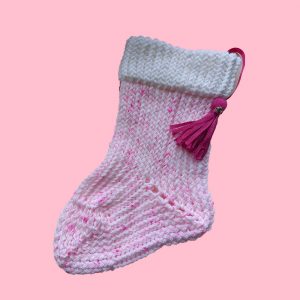 Medium Pink Dot Xmas Stocking with Tassel