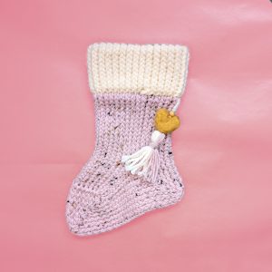 Medium Pink Xmas Stocking with Felted Heart